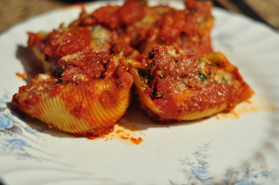 Stuffed pasta shells still on the plate