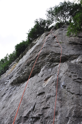The rope on the 5.9, the route follows the clips