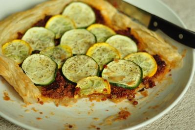 Zucchini and Sun Dried Tomato Pesto Parmesan Tart