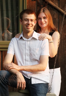 Engagement photo, Kim and I in front of shed