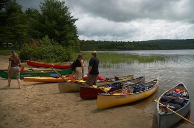 Prepping the canoes for launch