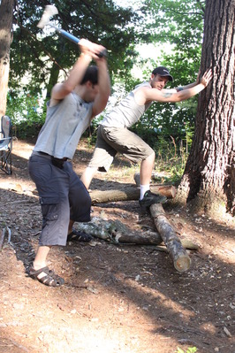 Kurtis and Matt chopping wood
