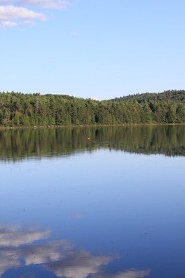 Mirror-like lake, with a beer buoy in the middle