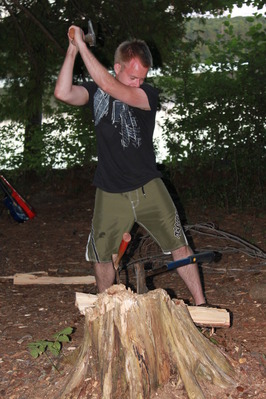 Anthony chopping wood. So many axes