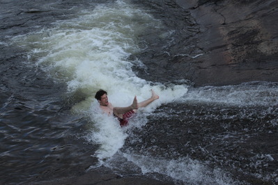 Kurtis going backwards down the waterslide