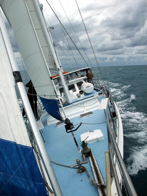 Under sail on the way back to Airlie Beach! (not pictured, me vomiting)