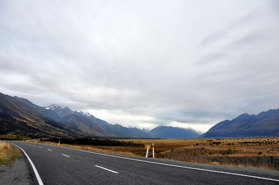 Driving towards Mt. Cook