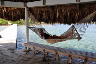 Sue in a hammock at the palapa