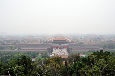 At the top of Jingshan Park, that's the Forbidden City through the smog