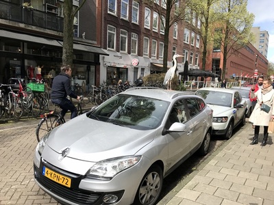 A heron on a car!