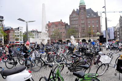 A sea of bikes in a central square