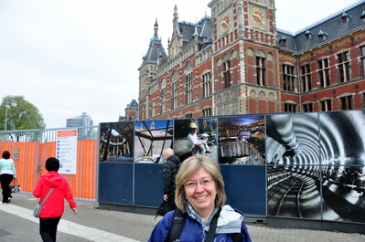Mom at the train station in Amsterdam