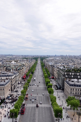 View from the top of the Arc de Triomphe looking along Champs Élysées