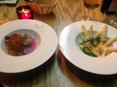 My second course, ceviche on the left and veggies on the right. This was my favourite course.