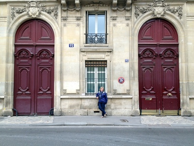 Mom by some random big doors