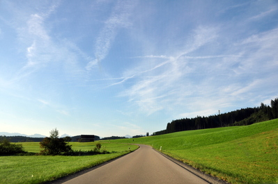 Driving in the German countryside on classic narrow roads