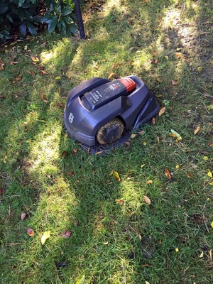 KJ's lawnmower is a robot! Like a roomba!