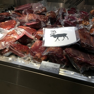 Reindeer meat at the market