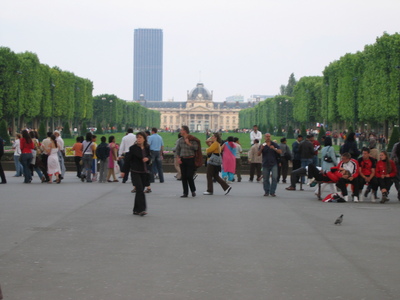 The Champ de Mars where people gathered at night to watch the Tower sparkle
