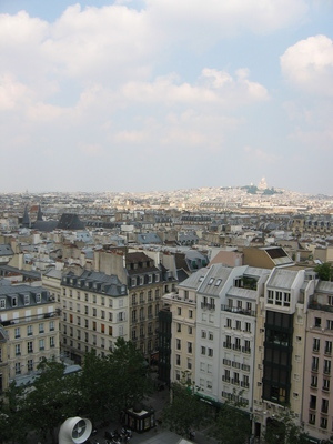 Paris from the escalator, with Sacre Coeur in the distance