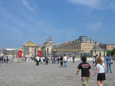 The front gates at Versailles with part of the Chateau in the background