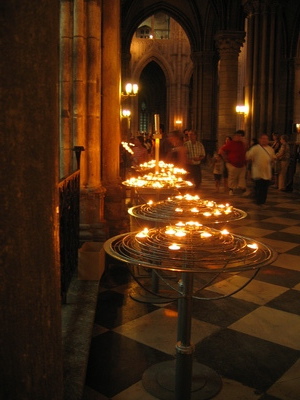 Prayer candles along the sides of the cathedral