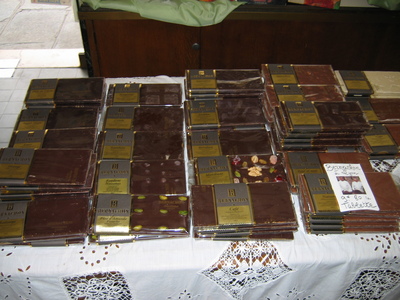 The table of Bernachon chocolate bars, note the price