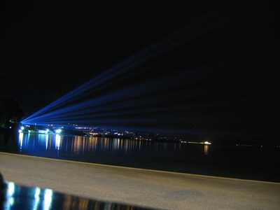 Some cool lights shining across the lake on our way back to the hotel