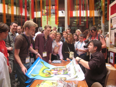 Me getting my Shrek poster signed in the main hall