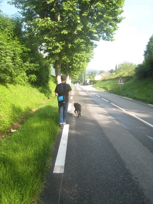 Walking to Rumilly, with the crazy dog that followed us today