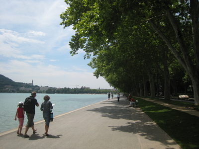 Walking along the lake to the festival