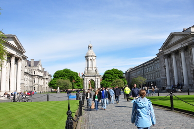 Kim walking into Trinity College