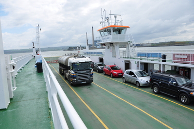 On the ferry across the river Shannon, our car is the red one