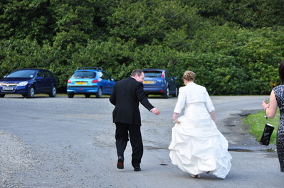 Patrick and Toni rushing off someplace