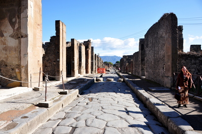 A street in Pompeii and our tour guide on the right