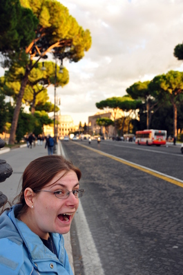 Kim excited about the Colosseum in the background