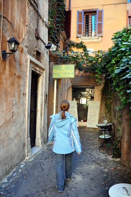 Kim heading to a really good gelato shop