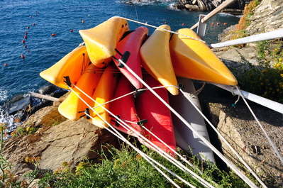 Kayaks tied up