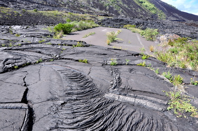 Old version of road destroyed by lava