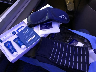 Lots of fancy toiletries to make the flight comfortable