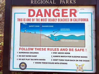Warning sign for danger beach