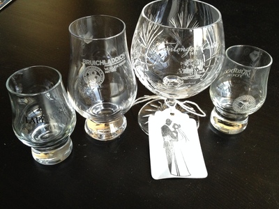 Glassware, including special crystal glass from the castle where Lee and Jenn were married
