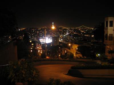 Looking out over the city from the top of Lombard street