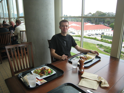 Lunch in the ILM cafeteria, overlooking the Presidio, the Bay and the Golden Gate Bridge