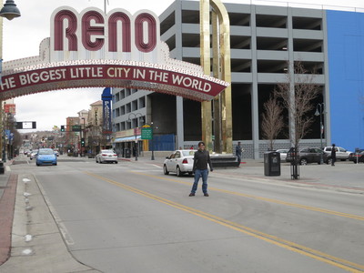 Rob with the Reno sign, blocking traffic