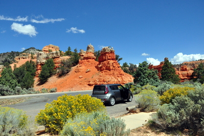 Our trusty rental car near the entrace to Bryce Canyon National Park