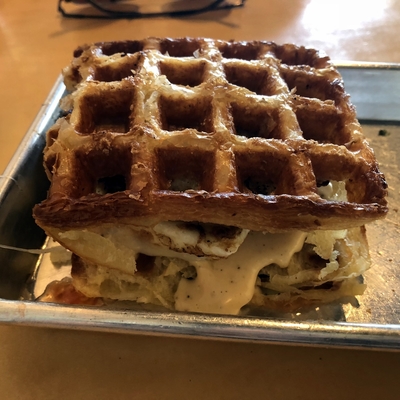 Waffle breakfast sandwich