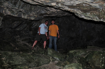 Patrick and I exploring a cave on the island
