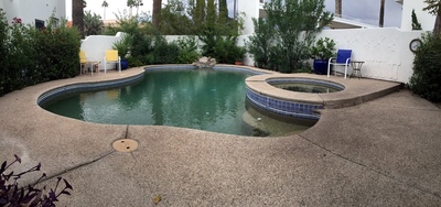 Pool at our B&B as the storm rolled in