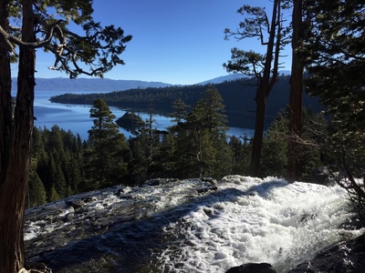 Lake Tahoe from the top of a waterfall